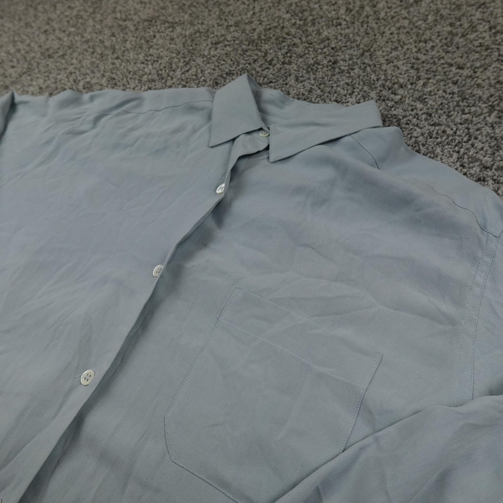 J Peterman Shirt Mens S Blue Silk Button Down Long Sleeve Dress Casual Preppy